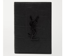 Logo-Appliquéd Croc-Effect Leather Billfold Wallet