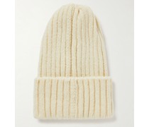 Beanie aus Wolle in Rippstrick
