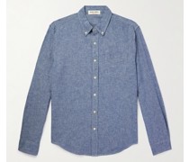 Hemd aus Chambray aus einer Leinen-Baumwollmischung mit Button-Down-Kragen