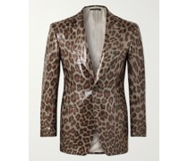 Slim-Fit Leopard-Print Sequinned Wool-Blend Tuxedo Jacket