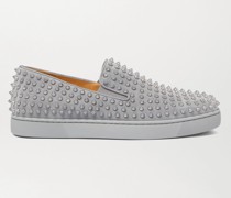 Roller-Boat Spiked Suede Slip-On Sneakers
