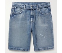 Jeansshorts in Distressed-Optik mit Gürtel