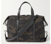 Utility Reisetasche aus Jacquard mit Camouflage-Muster und Lederbesätzen