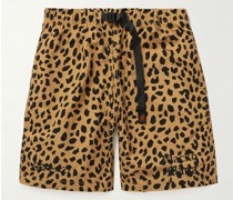 + Gramicci Gerade geschnittene Shorts aus Nylon mit Leopardenprint und Gürtel