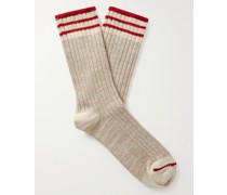 Ribbed Striped Combed Cotton-Blend Socks