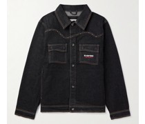 Jeansjacke mit Nieten und Logostickerei