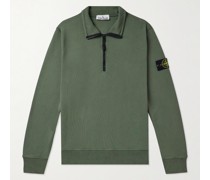 Sweatshirt aus Baumwoll-Jersey mit Logoapplikation und kurzem Reißverschluss in Stückfärbung