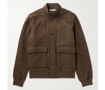 Padded Herringbone Wool Bomber Jacket