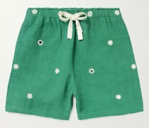 Weit geschnittene Shorts aus Baumwolle mit Kordelzugbund und Stickereien