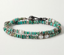 Nambre Wickelarmband mit Türkisen, Perlen und silberfarbenen Details