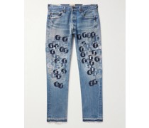 Super G gerade geschnittene Jeans mit Logoapplikationen in Distressed-Optik