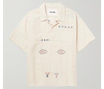 Hemd aus einer Baumwoll-Leinenmischung mit Reverskragen und Stickereien