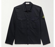 Hemdjacke aus Satin aus einer Baumwollmischung mit Logoapplikation in Stückfärbung