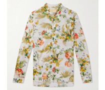 Julian Grandad-Collar Floral-Print Cotton-Poplin Shirt