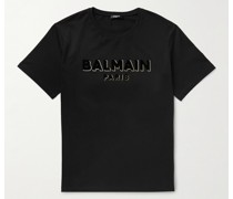 T-Shirt aus Baumwoll-Jersey mit Logoflockdruck
