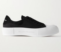 Exaggerated-Sole Suede-Trimmed Canvas Sneakers