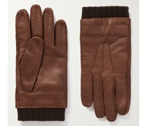 Ribbed Wool-Blend Lined Leather Gloves