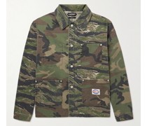 Arbeitsjacke aus Denim mit Camouflage-Print in Patchwork-Optik