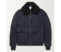 Faux Shearling-Trimmed Lambswool and Cashmere-Blend Bomber Jacket