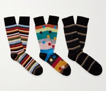 Set aus drei Paar Socken aus einer Baumwollmischung mit Streifen und Punkten