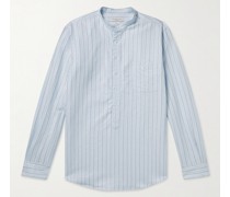 Grandad-Collar Striped Poplin Shirt