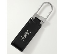 Silberfarbener Schlüsselanhänger aus Leder mit Logotdetail