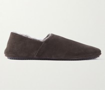Slippers aus Veloursleder mit Shearling-Futter
