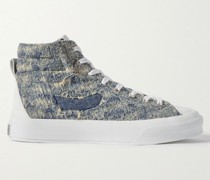 City High-Top-Sneakers aus Denim in Distressed-Optik mit Lederbesätzen