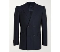 Double-Breasted Pinstriped Wool Suit Jacket