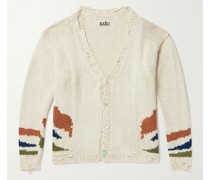 Cardigan aus Kala-Baumwolle mit Intarsienmuster in Distressed-Optik