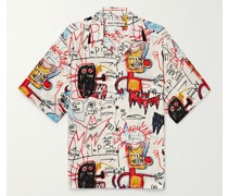 + Jean Michel Basquiat Hemd aus bedrucktem Webstoff mit wandelbarem Kragen