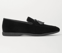 Hope Slippers aus Samt mit Lederbesatz, Ripsband und Troddeln