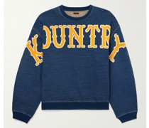 Sweatshirt aus Baumwoll-Jersey mit Logoprint und Denim-Besatz