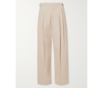 Weit geschnittene Bundfaltenhose aus Twill aus einer Baumwollmischung mit Gürtel