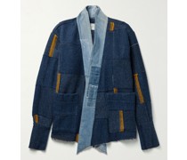 Blanket Scrapwork Distressed Denim-Trimmed Wool-Blend Jacket