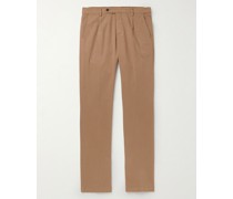 Straight-Leg Pleated Stretch Cotton and Cashmere-Blend Gabardine Trousers