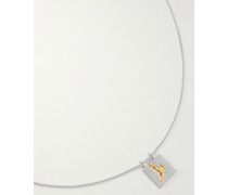 Rhodium- and Gold-Plated Silver Diamond Pendant Necklace