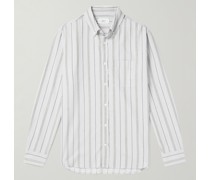 Gestreiftes Hemd aus einer Baumwoll-Wollmischung mit Button-Down-Kragen