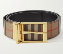 3.5cm Reversible Checked  E-Canvas and Leather Belt
