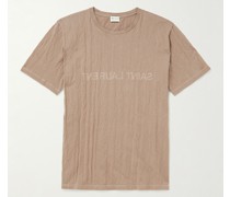 T-Shirt aus Jersey aus einer Baumwollmischung in Knitteroptik mit Logoprint