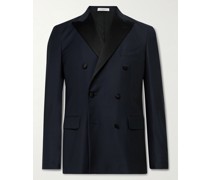 Double-Breasted Satin-Trimmed Wool-Blend Tuxedo Jacket