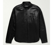 Button-Down Collar Padded Leather Overshirt