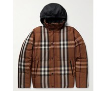 Reversible Quilted Checked Shell Hooded Down Jacket