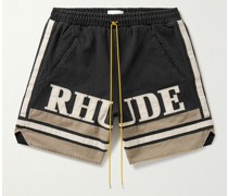 Gerade geschnittene Shorts aus Baumwoll-Canvas mit Logoapplikation und Streifen