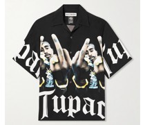 + Tupac Hemd aus bedrucktem Satin mit Reverskragen