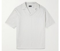 Camp-Collar Striped Cotton Polo Shirt