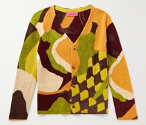 + Ollio Wonderland Cardigan aus Chenille aus einer Kaschmirmischung mit Intarsienmuster