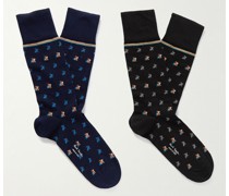 Set aus zwei Paar Socken aus einer Baumwollmischung mit Intarsienmotiv