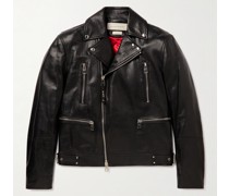 Slim-Fit Zip-Detailed Leather Biker Jacket