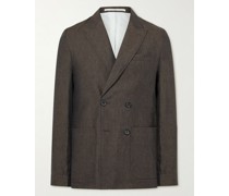 Slim-Fit Unstructured Double-Breasted Linen Suit Jacket